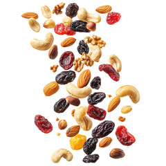 nuts and dried fruits isolated on transparent white background, clipping path