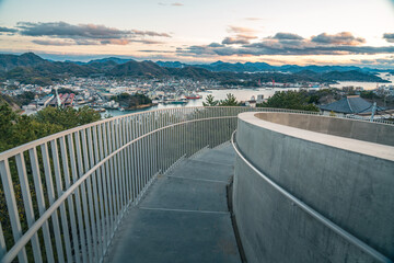 Panoramic view of Onomichi, a city on the Seto Inland Sea coast of Japan