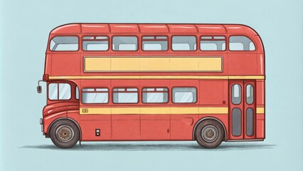 Red Double-Decker Bus Side Profile Illustration, Vintage Transport, London Icon, Digital Art London Bus, Public Transport