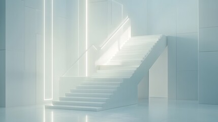 Obraz premium Modern White Staircase Interior Design Minimalist Architecture