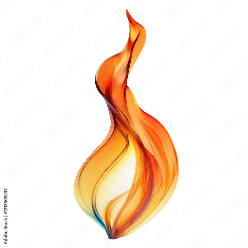 Poster an abstract image showcasing a swirling orange glass flame design against a white background it evok