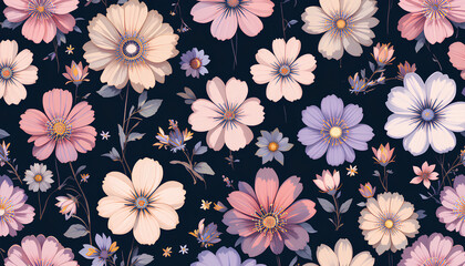 Chic and minimalist soft pastel floral patterns in pale pink