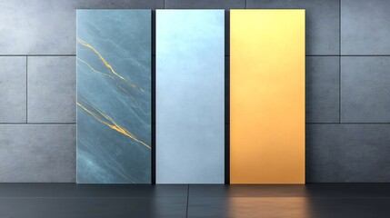 Obraz premium Three vibrant panels elegantly arranged showcase subtly shifting cool and warm hues. AI Generated