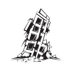 sketch of a broken building earthquake
