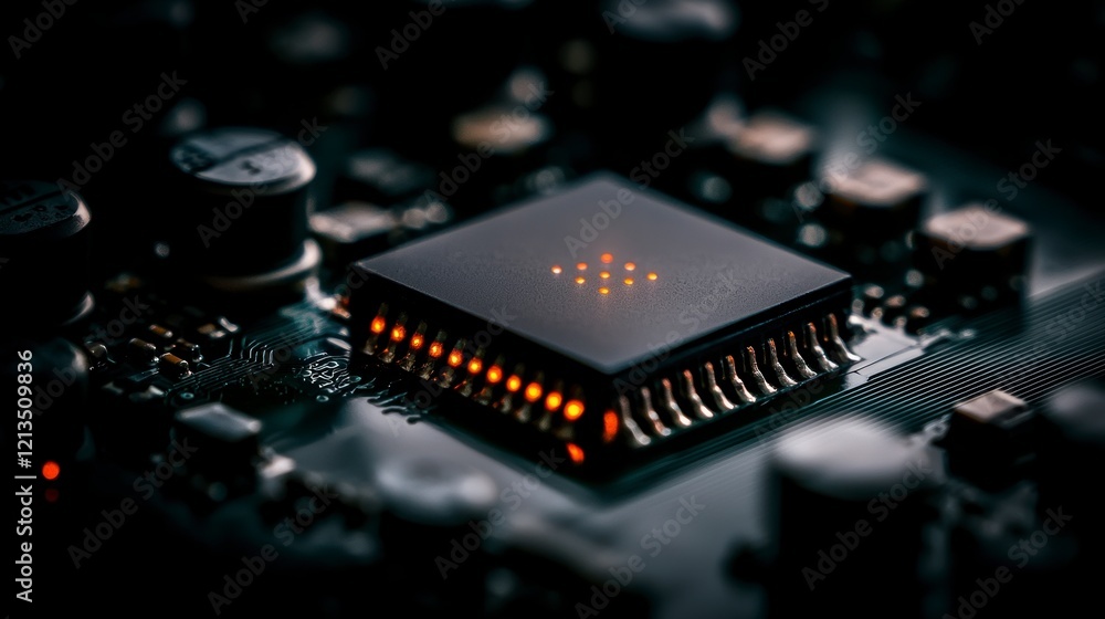 Poster glowing circuit board ai chip technology microchip electronics