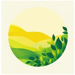 Fototapeta premium Abstract circle graphic of hills and leaves