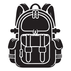 Backpack Silhouette Vector Illustration, Solid White Background.
