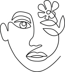 One Line art Women and Flower Vector Illustration