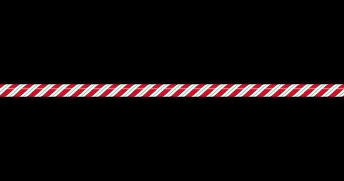 Candy cane line with red and green striped animation. Seamless line with striped candy pattern. Candy lines. Seamless animation. Transparent background with alpha channel