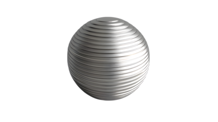 A silver sphere with subtle etchings of concentric circles, giving it a minimalist yet artistic appeal, placed centrally on a transparent background