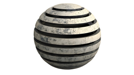 A silver sphere with subtle etchings of concentric circles, giving it a minimalist yet artistic appeal, placed centrally on a transparent background 