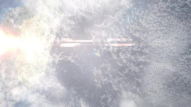 Earth zoom in from space and focus on Saint-Paul, R&eacute;union, France. Background for travel blog or intro. Satellite view. 3D style animation. Images from NASA.
