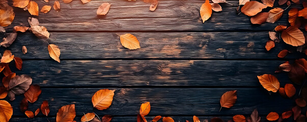 Naklejka premium Autumn leaves wood background design
