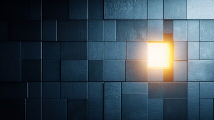 Bright light subtly illuminates dark geometric wall. AI Generated