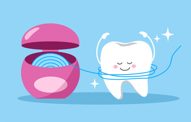 Dental Floss Vector Illustration. Oral Health Care Concept. Mouth and Teeth Hygiene
