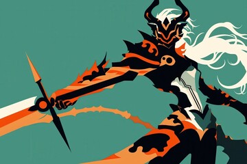 Dynamic Representation of a Powerful Warrior in Artful Style, Evoking Strength and Valor with Striking Colors and Bold Design, Perfect for Fantasy and Epic Themes