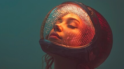 Futuristic Astronaut Woman  Illuminated Helmet  Sci Fi Portrait  Space Exploration  AI Art