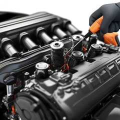 Fototapeta premium Checking a Modern Car Engine Oil Level