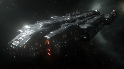 Futuristic spaceship in deep space.