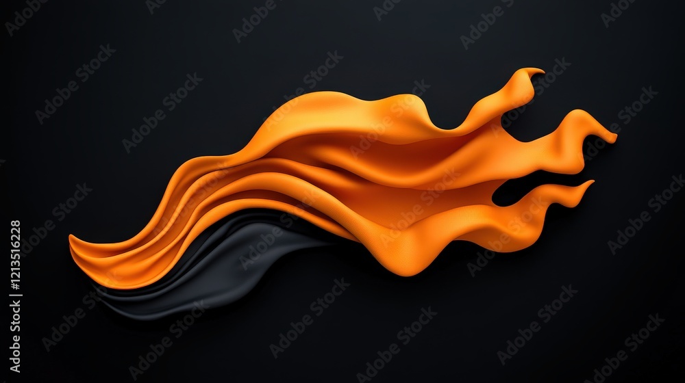 Poster dynamic duo: abstract flowing fabric in black and orange: a mesmerizing digital rendering of black a
