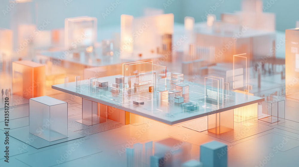 Poster serene marketing strategy room with holographic display showcasing futuristic data visualization and