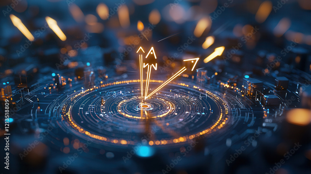 Aufkleber futuristic concept of consumer targeting with glowing arrows and digital circuits