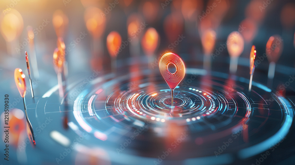 Aufkleber futuristic concept of consumer targeting with glowing location pins and digital interface