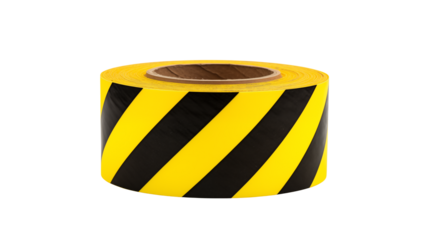 High visibility yellow and black striped hazard tape roll 