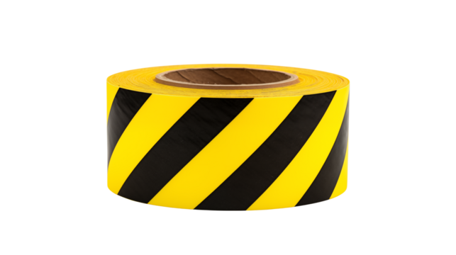 High visibility yellow and black striped hazard tape roll 