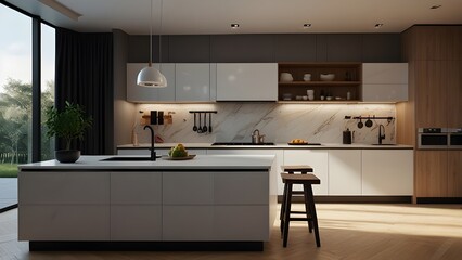 Close up of contemporary design kitchen interior. Generative AI