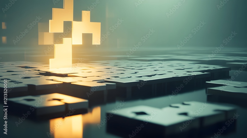 Poster illuminated pixelated structure among dark blocks