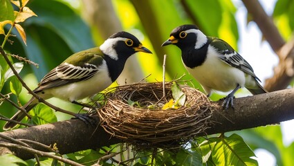 Obraz premium Foliage Flourish: The ʻAkohekohe's Nesting Journey