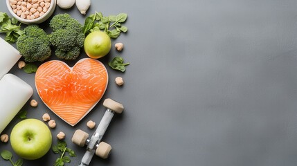 Healthy living journey nutritious food display modern kitchen food photography minimalist design top-down view wellness concept