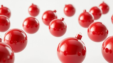 Vibrant Red Christmas Balls in Wide Angle Centered Composition