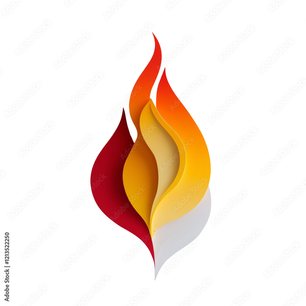 Poster A stylized flame is depicted as a layered abstract design using red yellow and white colors against a white background.