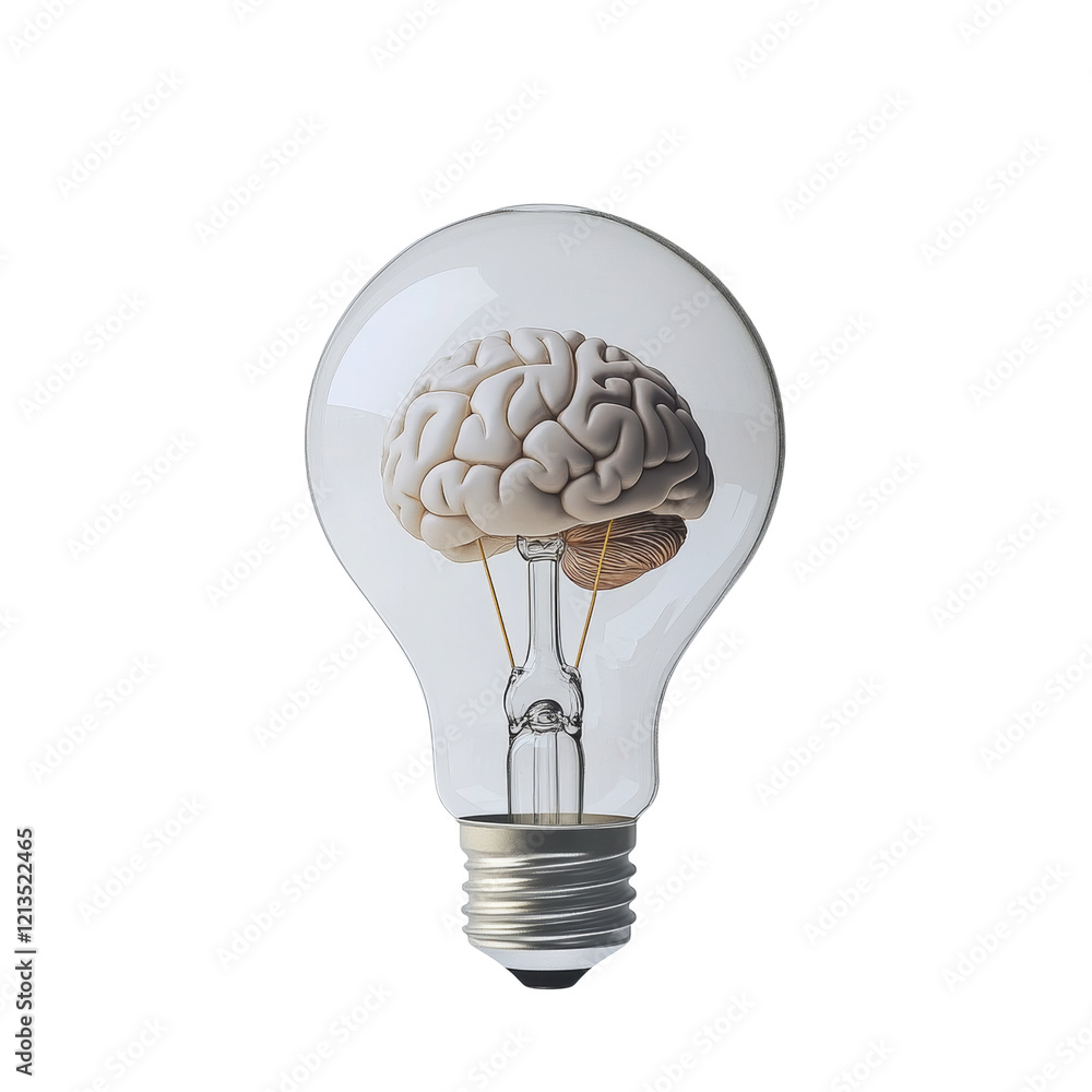 Poster The image shows a human brain nestled inside a transparent lightbulb symbolizing intelligence and new ideas.