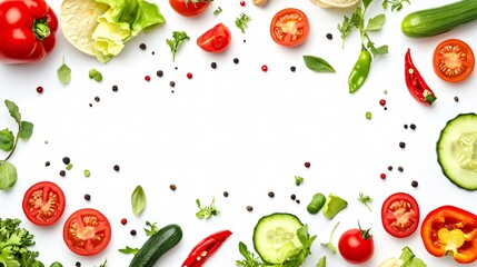 Fresh Taco with Vegetables on White Background, Wide Angle View