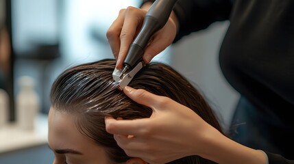 Stylist applying treatment to wet hair
