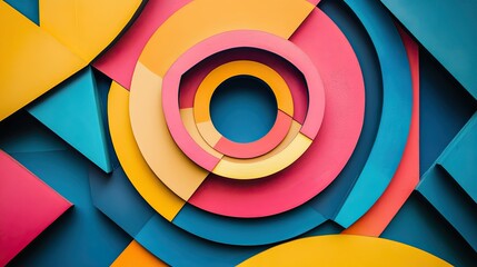 Obraz premium A background featuring layered geometric shapes in vibrant, bold colors.