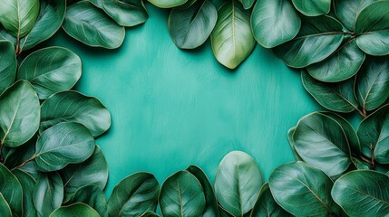Abstract mint-colored tropical background with soft palm tree shadows, creating a serene mockup or product presentation template, ideal for showcasing items with a fresh, natural vibe.