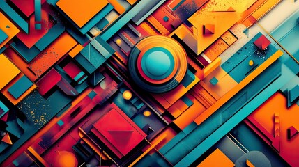 Obraz premium A background featuring layered geometric shapes in vibrant, bold colors.