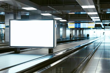 Mockup Blank Screen at Conveyor Belt Luggage in Airport White Screen for Text Advertise