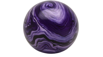 A vibrant purple sphere with a glossy enamel finish, radiating a bold and modern aesthetic, placed in the center on a transparent background 