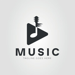 musical notation with headstock logo. music play button symbol vector illustration design