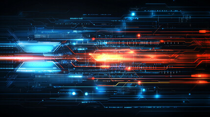 Abstract digital technology background with glowing lines and ci