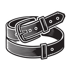 Belt Silhouette Vector Illustration, Solid White Background.