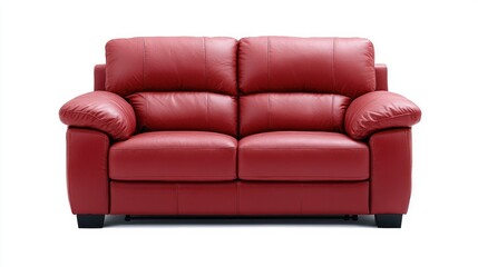 Obraz premium Red leather sofa, home furniture, white background, interior design, for catalog