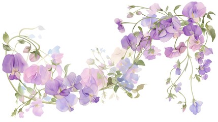 Watercolor illustration of sweet pea flowers framing a celebration or event invitation.