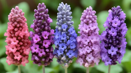Obraz premium Five Lavender Flowers Displaying Varied Colors