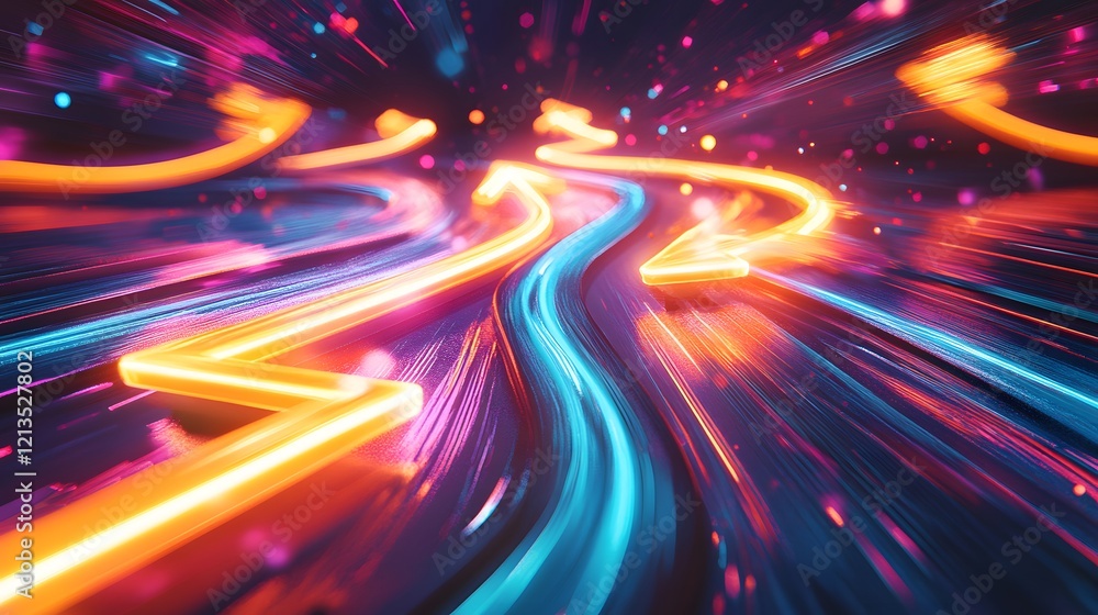 Poster abstract neon arrows flowing dynamically through space